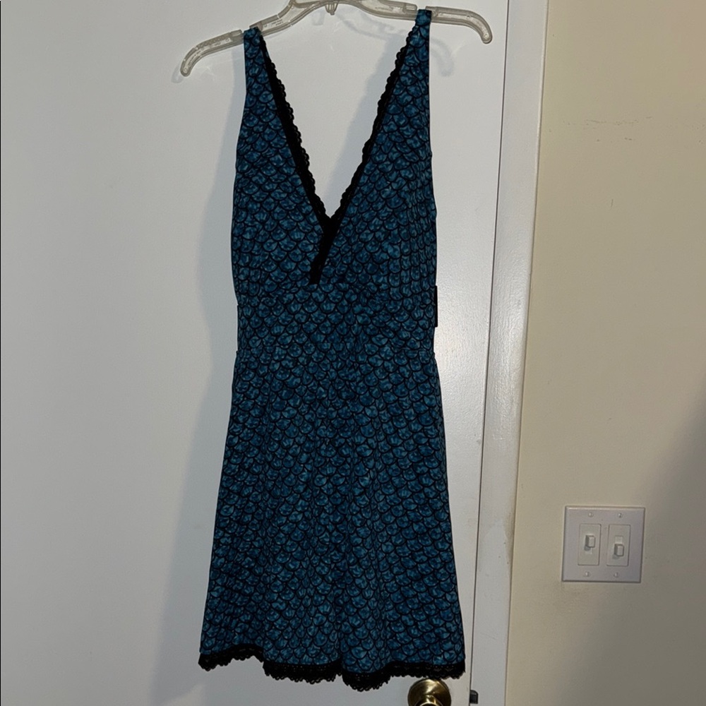 Torrid Blue Swimsuit with attached skirt and Plunge Neck line